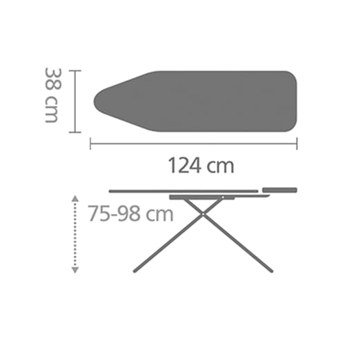 Image of Brabantia Comfort Ironing Board with Solid Steam Generator Rest | Medium (Size B) | Fairtrade Denim Black Cover | Adjustable Height (27-38 inch), XL Iron Rest, Easy Fold, Anti-Collapse Lock, Non-Slip Feet