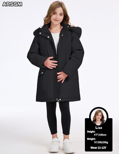 Arssm Girl's Winter Coat Long Waterproof Kids Outerwear Warm Parka Puffer Jacket with Hood2