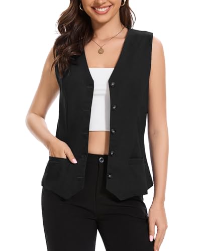Womens Linen Vest Waistcoat Lightweight V Neck 2025 Work Button Sleeveless Jacket Cotton Summer Vest Tops2