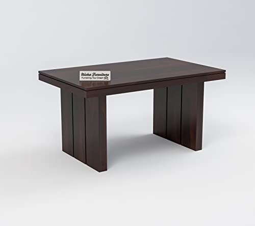 Image of Solid Wooden Dining Set 6 Seater Dining Table with Chairs | Sheesham Wooden Dining Table with 4 Chairs and 1 Bench for Home and Hotels | Six Seater Dining Set in Walnut Finish