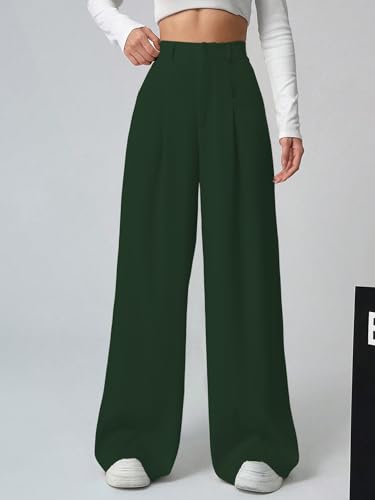 Image of Shasmi Women's Loose Mid Rise Solid, Pleated Trousers, Wide Leg Pocket Casual Long Korean Trousers Pant (146)