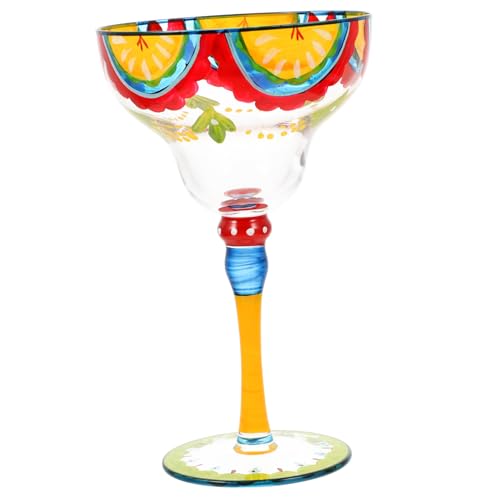 MUCKLILY Vaso Margarita Cristalería Decorativa Pintada Mano Vidrio Premium Para Cócteles Vino Zumo y Postres Hogar y Bar