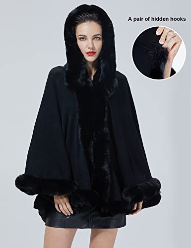 Poncho Hooded Shawl Wrap Women Cape Winter Faux Fur Trim Coat Sleeveless Cardigan Dressy Cloak for Party2