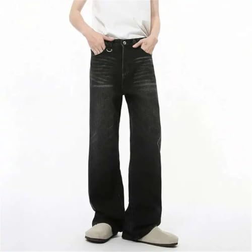 Men's Korean Style Denim Pants Effect Solid Color Bottom Washed Loose Straight Leg Jeans3