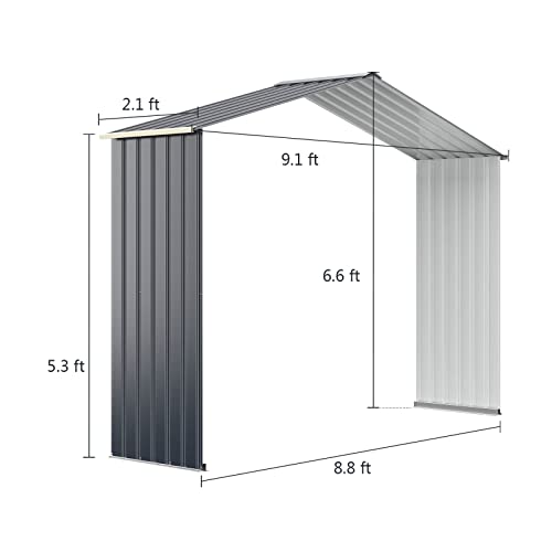 COSTWAY Gerätehaus Metall, Erweitert-277 x 255 x 202 cm, Geräteschuppen abschließbar, Gartenhaus mit 4 Luftschlitzen… – Bild 6