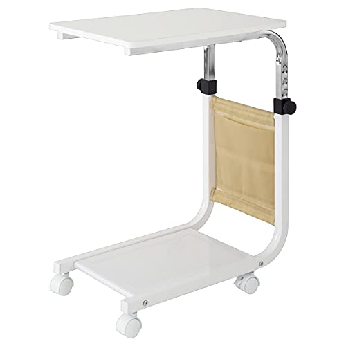 ぼん家具 サイドテーブル 昇降式 ベッドテーブル 介護 キャスター付き 高さ59-79.5cm 高さ調節 コの字 パソコンデスク ホワイトウッド（Amazon）
