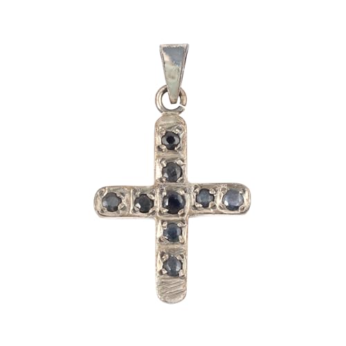 Pendentif croix saphir argent 925 pierre septembre maman