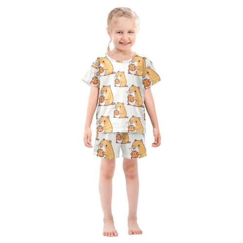 ALAZA Cute Beaver Pajamas Short Sleeve 2 Piece Sleepwear Top and Bottom Pajama Set Unisex3