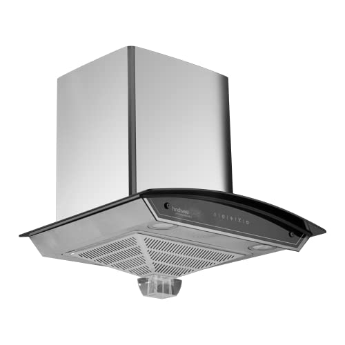 Image of Hindware Smart Appliances Rubella Neo 60 cm 1300 m /hr Auto Clean Chimney | Motion Sensor | Touch Control | Filterless | Curved | Energy Efficient LED Light | Powerful Suction | Wall Mounted (Black)