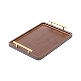 Bandeja grande de madera con asa, rectangular de madera maciza natural, color nogal negro. Adecuado para cocina, dormitorio, café, bares de fiesta. (37,8 x 25,9 x 4 cm) Udq156 (B, 36 x 23,5 x 1,5 cm)