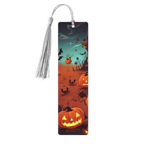 タッセル付きハロウィンしおり、木製しおり 女性用 男性用 ハンドメイドブックマーク 読書ページマーカー 木製タグ オーナメント 誕生日教師ギフト