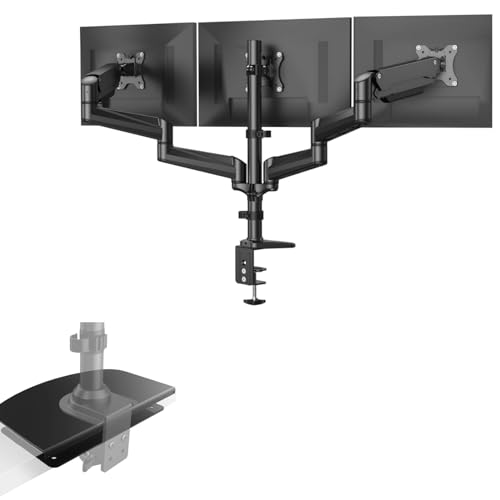 Image of HUANUO Triple Monitor Mount for 17 to 32 inch Screens, Steel Monitor Mount Reinforcement Plate for Thin, Glass and Other Fragile Tabletop