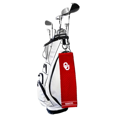 Image of Team Golf NCAA Oklahoma Sooners Embroidered Golf Towel Embroidered Golf Towel, Checkered Scrubber Design, Embroidered Logo