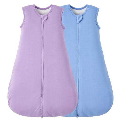 Image of Duomiaomiao 2 Pack Buttery Soft Wearable Blanket Rayon Made from Bamboo Baby Sleep Sack 18-36 Months 1.0 TOG, Premium Baby Sleeping Bag 2-Way Zipper for Babies