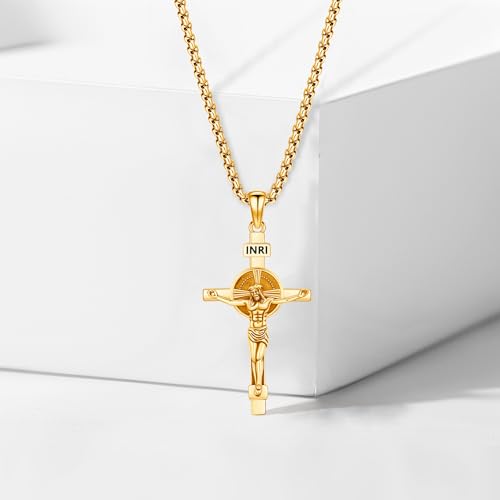 Crucifix Cross Necklace for Men Women, 925 Sterling Silver Catholic Jesus Cross Christian Jewelry Protection Amulet Pendant Necklace2