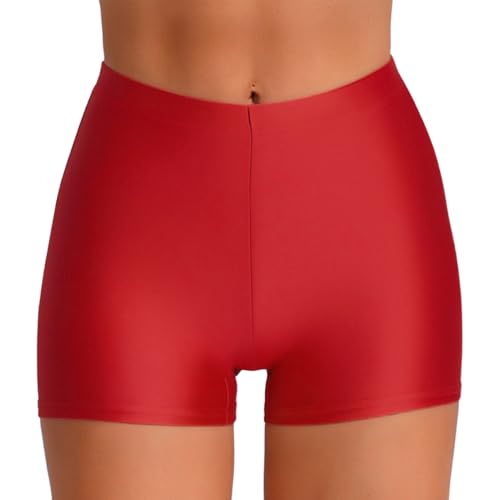 LiiYii Pantalones cortos de deporte para mujer gimnasio pantalones calientes pantalones cortos para gimnasio baile y yoga Booty Shorts de cintura alta pantalones cortos de entrenamiento, rojo, M