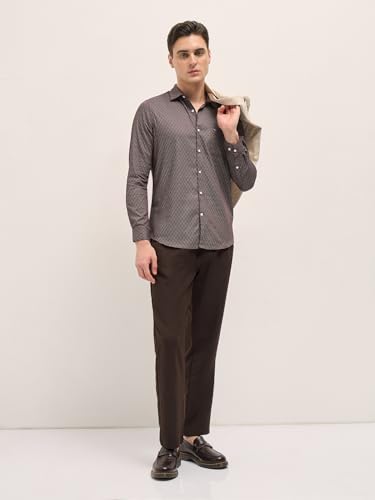 Image of THE BEAR HOUSE Men's Blue Tailored Fit Full Sleeve Cotton Printed Shirt