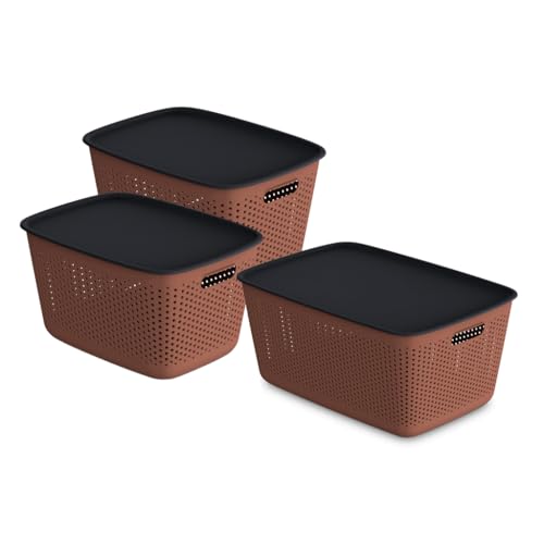 Kreher® Aufbewahrungsbox Mehrzweckkorb mit Deckel. Ideal für Kleiderschrank & Küche. Stapelbar, lebensmittelecht, BPA-frei. Aus Kunststoff in dezenten Farben. Viele Größen/Farben.