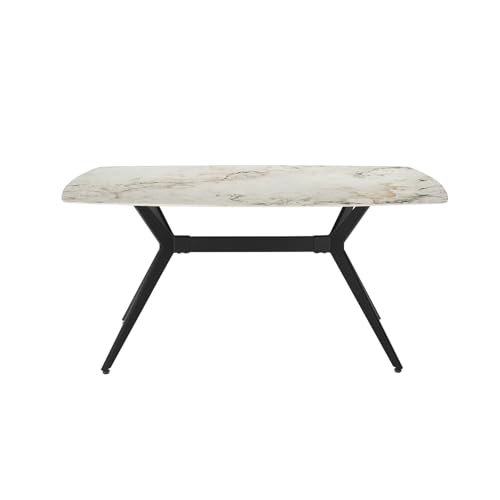 Image of Wakefit Baklava Dining Table - 6 Seater Marble Finish Top