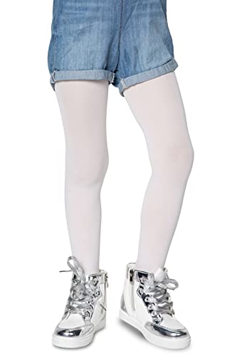 LORES Ballett Strumpfhose Mädchen, Ballettstrumpfhose Mädchen, Strumpfhose Kinder, Halb Blickdicht, Dehnbar, Bequem, Ideal für Schulkleidung, Perfekt für Ihre Tochter, Bianco Größe 134/140