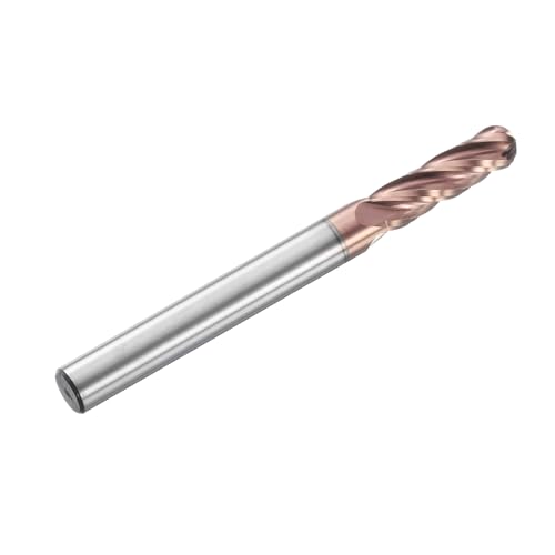 Image of HARFINGTON Ball Nose End Mill 4 Flute 11 /64 inch Diameter 3 /16 inch Shank Tungsten Carbide TICN Coated Spiral CNC Router Bits 5 /8 inch Cutting Length Single End Ball for Carving Engraving Grinding