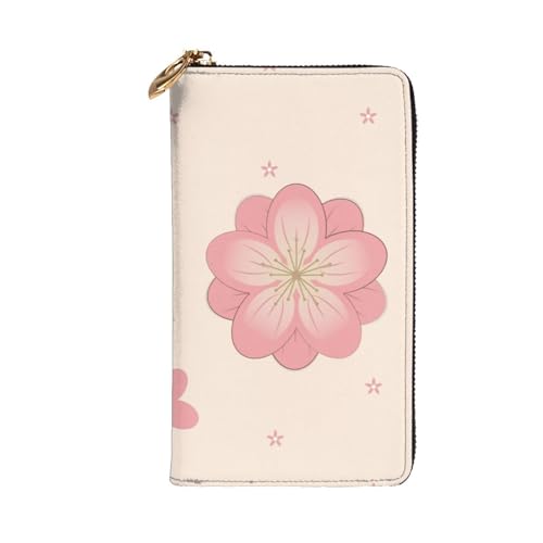 Little Pink Cherry Blossoms Picture Leather Long Clutch Wallet for Fashionable Girls and Women - Durable, Stylish, and Functional, Black, One Size2