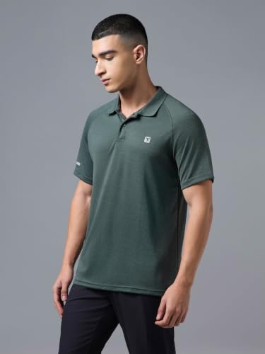 Image of TECHNOSPORT Men's DOUBLECOOL Melange Slim Fit Polo T-Shirt Quick Dry Performance Sports Polo with UPF 50+, Anti-Odour, Anti-Microbial & 2-Way Stretch Golf, Gym, Training & Casual Wear