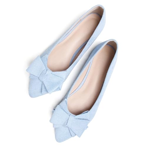 Image of TN TANGNEST Women's Flats Comfortable Dressy Slip On | Pointed Toe Bow Ballet Shoes, Business Casual Office Flats, Suede Flat Shoes