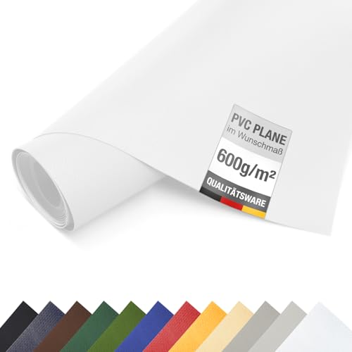 ANKO PLANEN PVC LKW Plane 600 g/m 1 5 m breit Meterware ohne Ösen wasserdichte reißfeste Gewebeplane UV- & frostbeständig für Holzabdeckung & Sichtschutz (Weiß RAL9010)