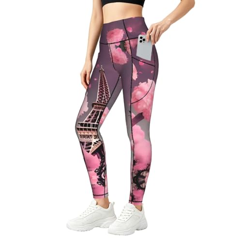 Leggings con estampado floral con bolsillos para mujer pantalones elásticos cómodos
