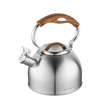 FLORINA JOE Bollitore (2,5 l) I Bollitore in Acciaio Inossidabile I Manico Soft-Touch I Elementi Decorativi in Imitazione Legno I Induzione, Gas, Elettrico I Argento