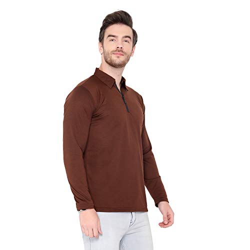 Image of Men's Cotton Blend Full Sleeve Zip Neck Polo T-Shirt (Pack of 1)