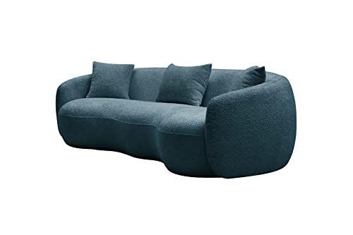 Image of KEIKI 94 inch Boucle Half Moon Curved Sectional Sofa with 3 Throw Pillows, Modern Style 4-Seater Teddy Fleece Leisure Couch with Curved Backrest, Easy Assembly, for Living Room, Bedroom, Blue
