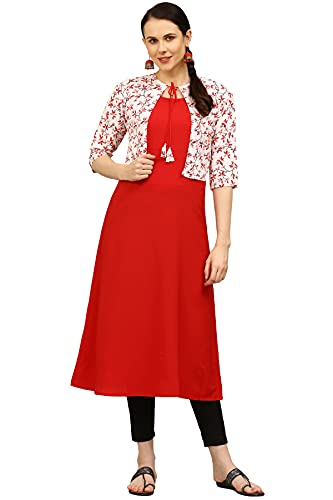 Image of Women's Crepe Printed A-Line Kurti (ALC4045RUBY Maroon 4X-Large)