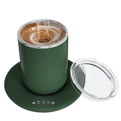 Coffee Mug Warmer with Self Stirring Set, 10oz Rechargeable Self Warming Coffee Mug for Desk Auto Shut Off, 100℉-149℉ Smart Temperature Control Beverages Warm Mug for Stirring & Heating (Green)