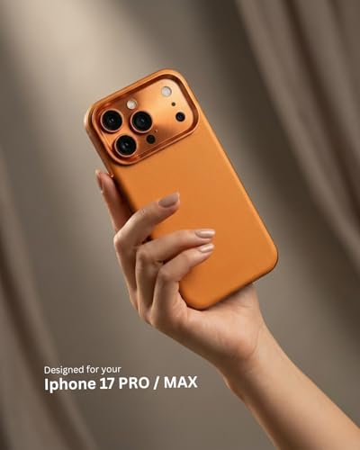 Image of SkynUp Linea Premium Leather Back Cover Case for iPhone 17 Pro Max | MagSafe Compatible | Orange