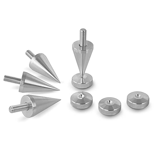 PrecisionGeek M6 Alluminio Spike/Cono Assorbente con Piedini – 4 Pezzi – Punte Hi-Fi e Disaccoppiatori per Diffusori, Amplificatori e Componenti Audio