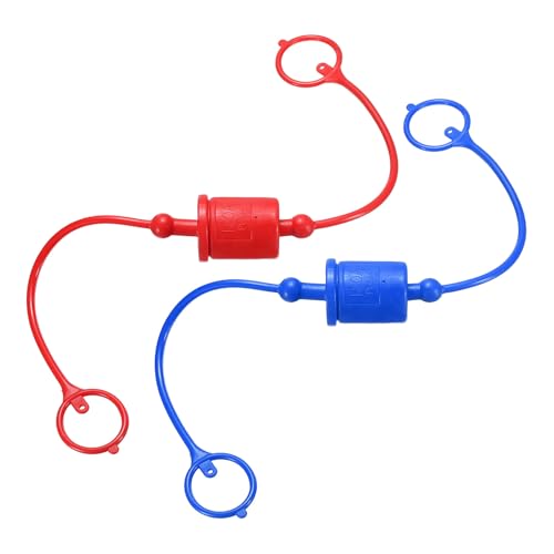 Image of HARFINGTON 2Sets 3 /4 Hydraulic Hose Dust Cap and Plug Kit, ISO-A Male Dust Cap & Female Plug Cover Quick Disconnects Air Coupler Cover Port Plug Fittings with Retention Ring, Red /Blue