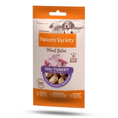 Nature's Variety Freezed Dried Meat Bites Bocados de Pavo Liofilizados para Perros, Caja de 20 x 20g - Total 400g