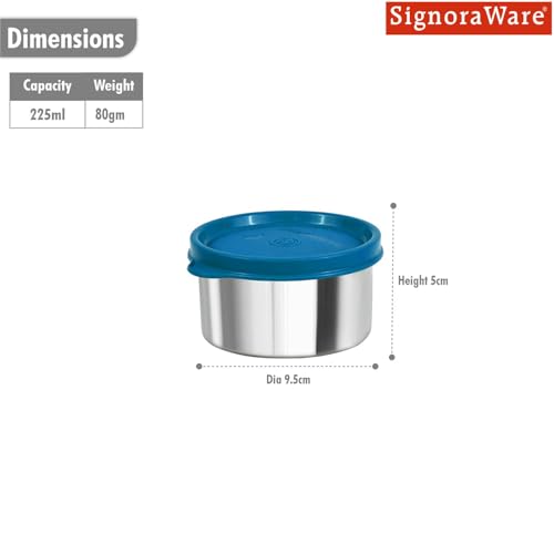 Image of SignoraWare Ample Stainless Steel Container | Airtight & Leakproof | Dishwasher Safe | Durable Storage Solution | Ideal for Kids, Office, School, Picnic & Outdoor Use (225ml | TBlue)