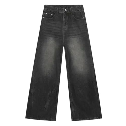 Men Distressed Vintage Washed Denim Pants Stripe Straight Fit Loose Wide Leg Trousers Streetwear