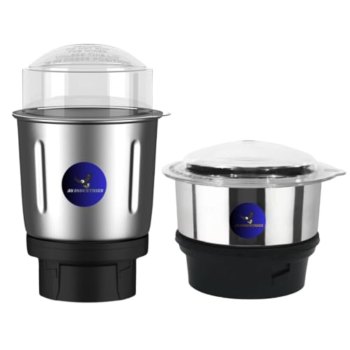 Image of AS INDUSTRIES Stainless Steel Combo (Mini 180 Ml & 500 Ml) Jar Set one for Mixer Grinder, Compatibility with all mixer grinders with 2 slots of jar fitting with 4 teeth coupler