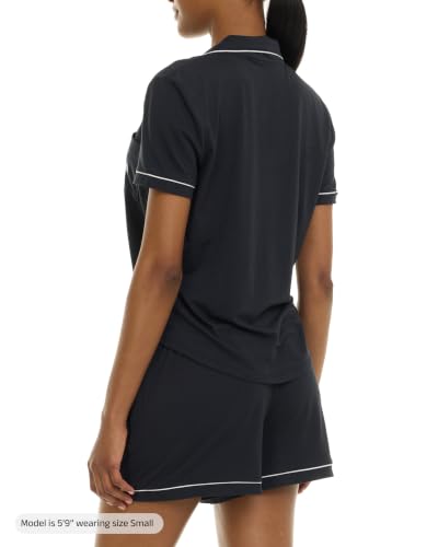 Image of U.S. POLO ASSN. Summer Pajamas for Women Set - Short Sleeve Button Up Top and PJ Shorts - Bridesmaid Lounge Sets for Women