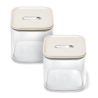 Caraway 2.5qt Glass Airtight Food Storage Containers with Lids - Non-Toxic, BPA-Free Kitchen Storage Container - Stackable, Space-Saving Airtight Containers for Pantry, Dry Goods - 2 Pack - Cream