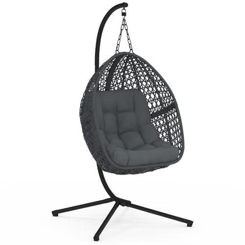 IDMarket - Fauteuil Lune Suspendu ajouré Effet rotin avec Coussin Gris