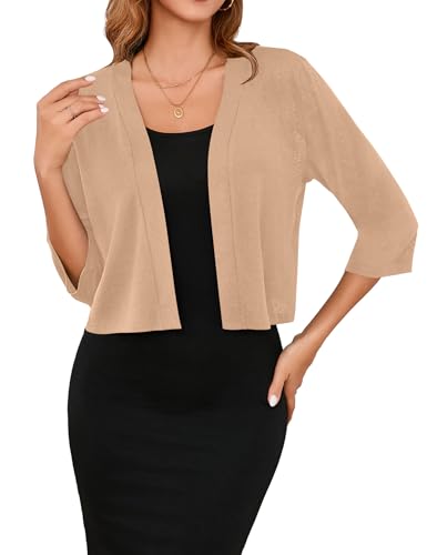 Image of Iandroiy Women's 3 /4 Sleeve Shrugs Lightweight Open Front Cropped Cardigan for Women