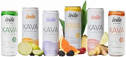 Leilo | Kava Powered Sparkling Relaxation Drink | Variety Sampler 6-Pack - Non-Alc Calming Beverage - Includes (3) Classic & (3) Mocktail Flavors | 12 fl oz Cans (Pack of 6)