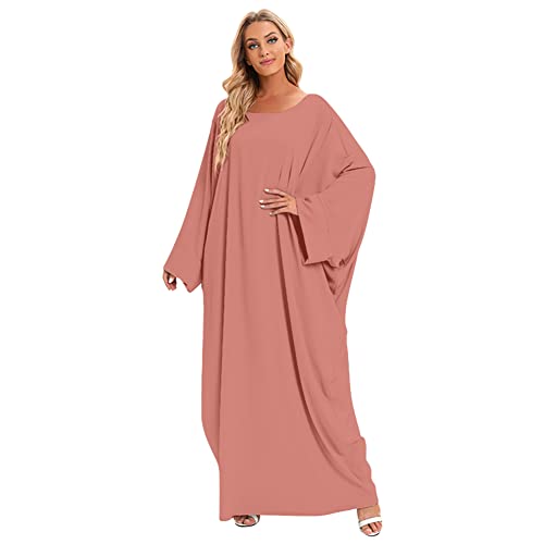 Robe musulmane pour femme rose taille unique ample avec hijab