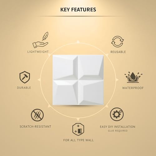 Image of Kayra Decor 3D PVC Wall Panels for Bedroom & Living Room | Cube Design | White Color|19.7 x 19.7 Inch | Pack of 12 | 32.28 Sq Ft