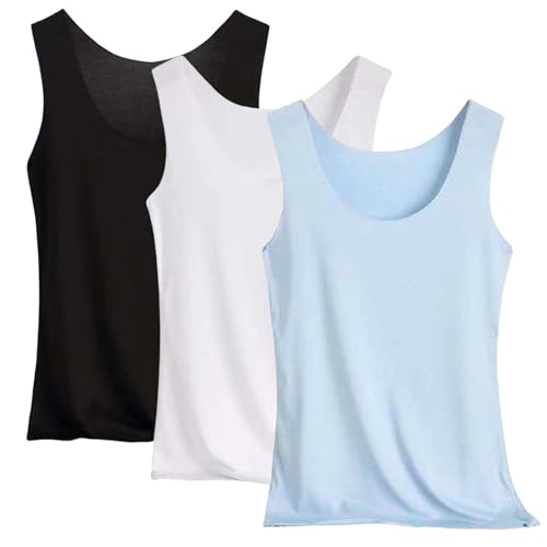 Pack de 3 camisetas de tirantes para mujer, sin costuras, de seda fría, ajustadas, elásticas, tallas grandes, deporte, entrenamiento, básica, cómoda, ropa interior, monocolor, camiseta de tirantes